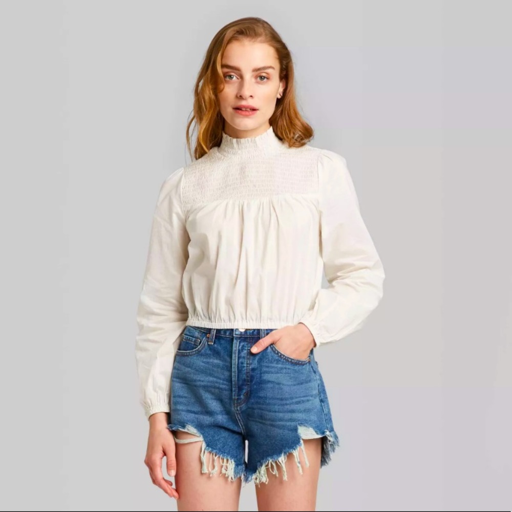 Wild Fable Cropped Long Sleeve peasant blouse NWOT